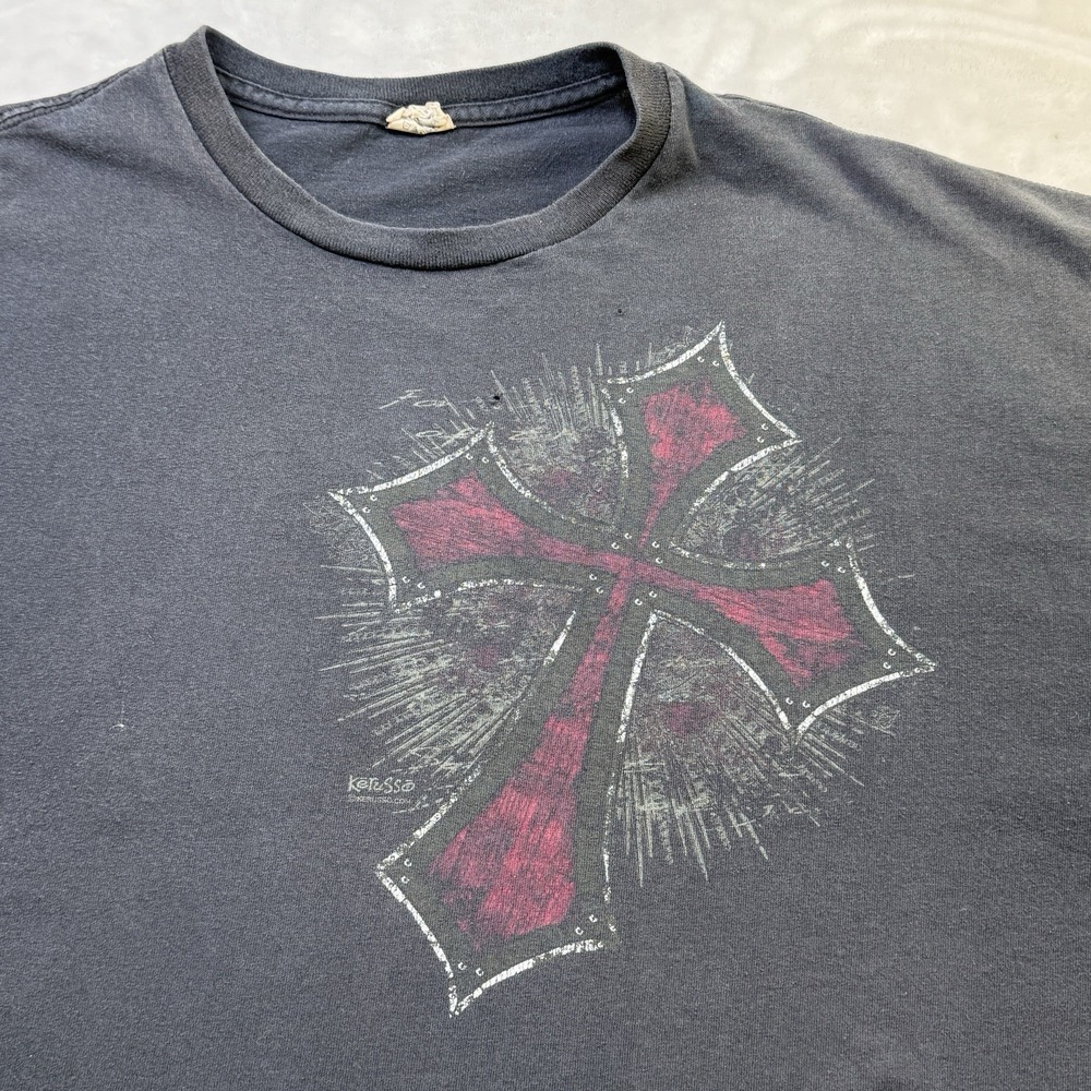 2013 Kerusso Black Jesus Cross USA Flag T Shirt Size 2XL